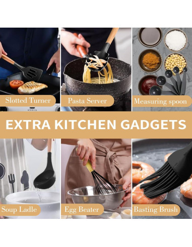 Juego de Utensilios de Cocina 22 Piezas GLORSIGN Silicona Negra
