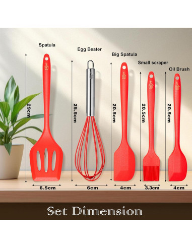 Juego de 5 Espátulas de Silicona M.D-Store Rosa Resistente al Calor