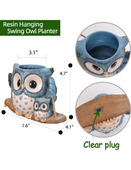 Maceta Colgante de Resina Saysmile Búho Azul 19.5cm Maceta Colgante de Resina Saysmile Búho Azul 19.5cm