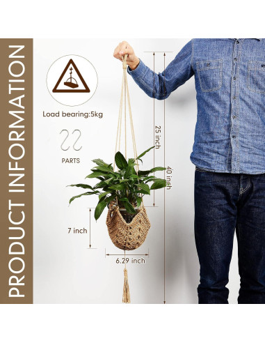 Colgador de plantas de yute Shappy para macetas de 8 a 30 cm