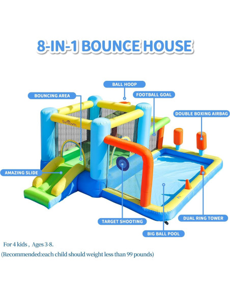 Casa Inflable de Rebote SunSports 8 en 1 para Niños 3-8 Años Casa Inflable de Rebote SunSports 8 en 1 para Niños 3-8 Años