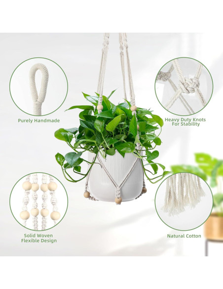 Soporte Colgante de Plantas EWPJDK 3 PCS Macramé Blanco Marfil Soporte Colgante de Plantas EWPJDK 3 PCS Macramé Blanco Marfil