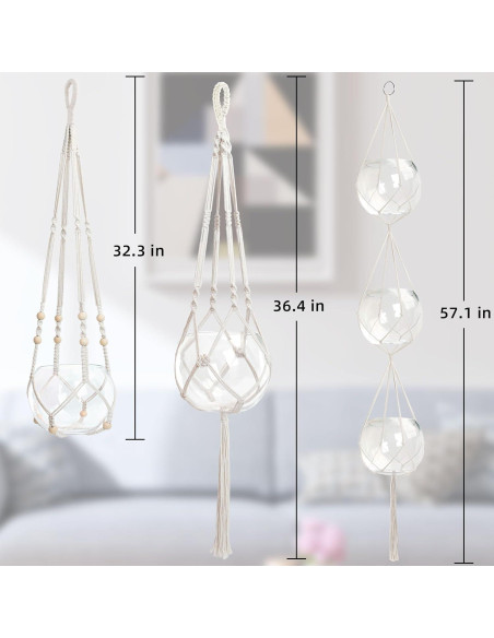Soporte Colgante de Plantas EWPJDK 3 PCS Macramé Blanco Marfil Soporte Colgante de Plantas EWPJDK 3 PCS Macramé Blanco Marfil