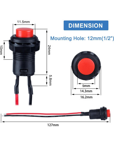 Paquete de 12 Interruptores de Botón Mini DMWD 12mm ON-Off