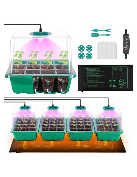 Kit de Germinación de Semillas Homiton 48 Celdas con Luz y Manta Térmica Kit de Germinación de Semillas Homiton 48 Celdas con Luz y Manta Térmica