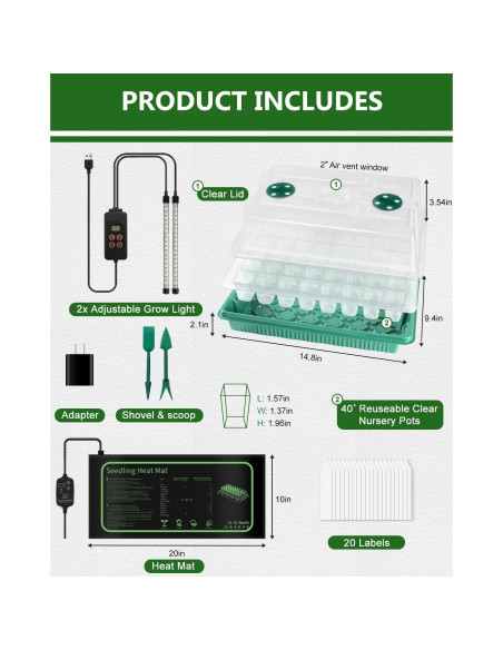 Kit de Inicio de Semillas Joyhalo 40 Celdas con Luz y Calefacción Kit de Inicio de Semillas Joyhalo 40 Celdas con Luz y Calefacción