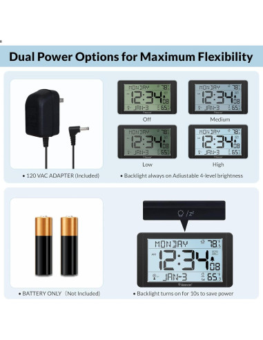 Reloj Atómico Geevon con Sensor de Temperatura - Pantalla 27.4cm