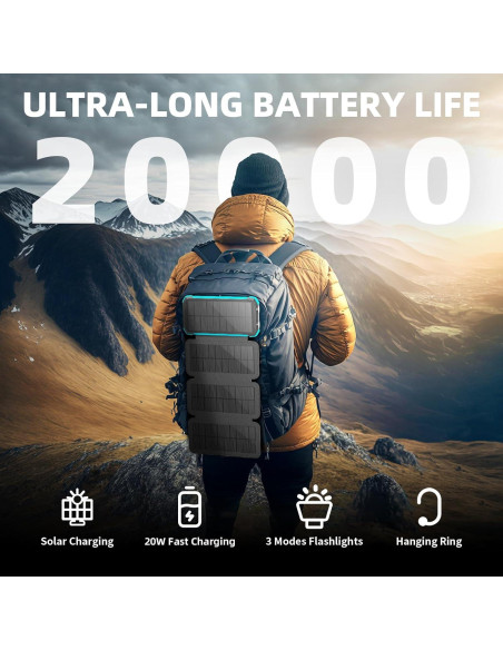 Banco de Energía Solar 20000mAh Nuynix Cargador Inalámbrico Banco de Energía Solar 20000mAh Nuynix Cargador Inalámbrico