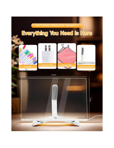 Tablero de Notas LED Soobeeke 30x20 cm Acrílico Iluminado