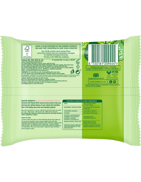 Toallitas Faciales Limpiadoras Simple Kind to Skin 25 Unidades Toallitas Faciales Limpiadoras Simple Kind to Skin 25 Unidades