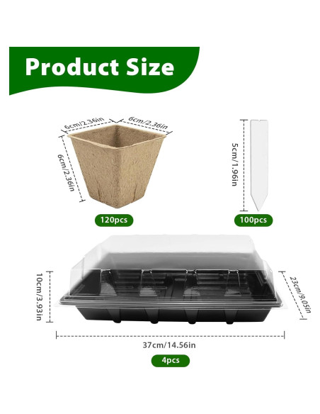 JOPY Kit de Bandejas para Iniciar Semillas 4 Piezas 120 Macetas JOPY Kit de Bandejas para Iniciar Semillas 4 Piezas 120 Macetas