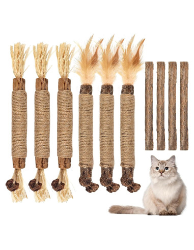 Bissap 10 PCS Palos de Silvervine para Gatos - Juguetes Dentales Naturales