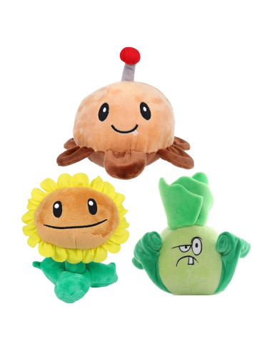 Conjunto de 3 Peluches Plantas y Zombies JHESAO 16-20 cm