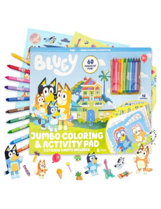 Papel de Colorear Jumbo Bluey 60 Páginas + 10 Crayones