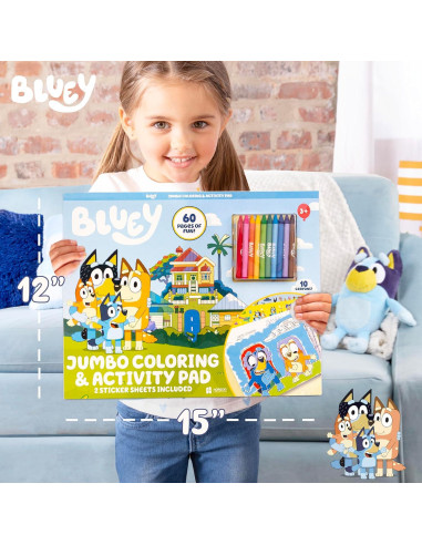 Papel de Colorear Jumbo Bluey 60 Páginas + 10 Crayones
