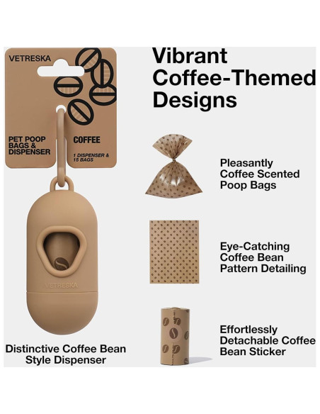 Dispensador de bolsas para excremento VETRESKA 105 bolsas aroma café Dispensador de bolsas para excremento VETRESKA 105 bolsas aroma café