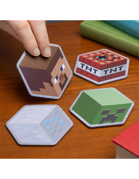 Set de 4 Posavasos de Metal Minecraft Paladone con Respaldo de Corcho Set de 4 Posavasos de Metal Minecraft Paladone con Respaldo de Corcho