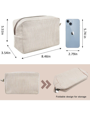 Bolsa Cosmética GFU Marrón de Seersucker 21.5x14x9cm