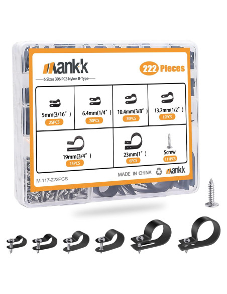 Kit de Clips de Cable R-Type 222 Pcs Mankk con Tornillos Kit de Clips de Cable R-Type 222 Pcs Mankk con Tornillos