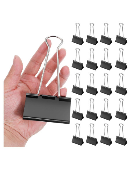 Paquete de 20 Clips de Carpeta Jumbo Pafeooui 7.62 cm Negro Paquete de 20 Clips de Carpeta Jumbo Pafeooui 7.62 cm Negro