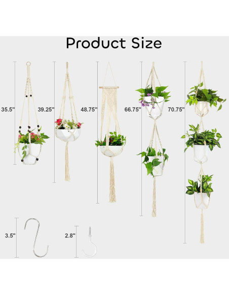 Soportes de Plantas de Macramé GROWNEER 5 Niveles Blanco Soportes de Plantas de Macramé GROWNEER 5 Niveles Blanco