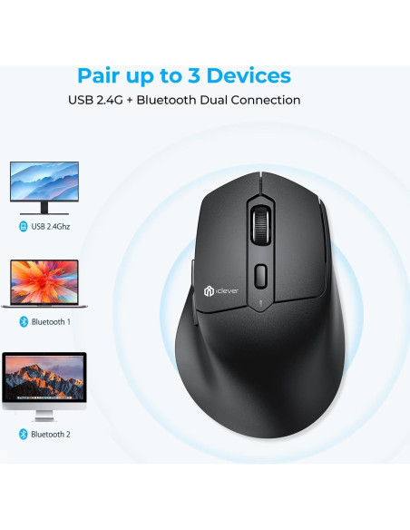 Ratón Ergonómico Bluetooth iClever MD360 Recargable 90 Días Ratón Ergonómico Bluetooth iClever MD360 Recargable 90 Días