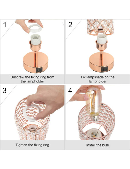 Lámpara de Mesa Táctil Hong-in Rosa Dorada con USB-C y A Lámpara de Mesa Táctil Hong-in Rosa Dorada con USB-C y A
