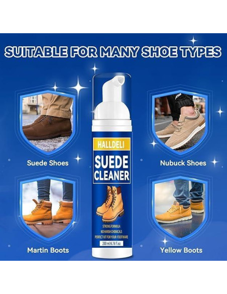 Kit de Limpieza de Zapatos de Ante Halldeli 200ml con Cepillo Kit de Limpieza de Zapatos de Ante Halldeli 200ml con Cepillo