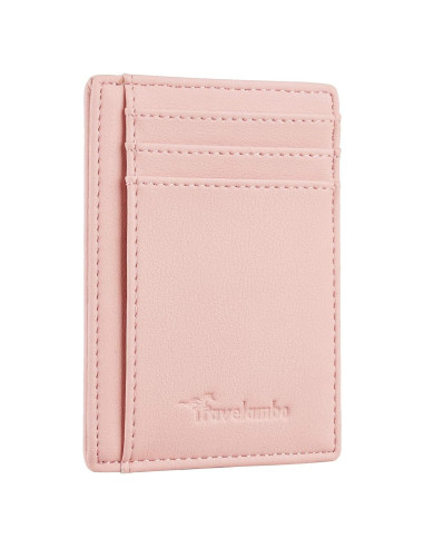 Billetera Minimalista de Cuero Travelambo RFID Rosa Mediana