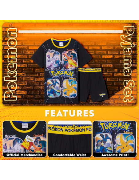 Pijamas Pokemon Niños 4-14 Años Camiseta y Pantalones Cortos Pijamas Pokemon Niños 4-14 Años Camiseta y Pantalones Cortos