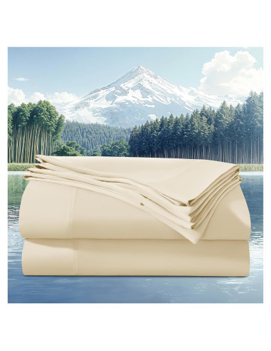 Sábanas Queen 4 Piezas AiAngu Viscosa Bambú Beige