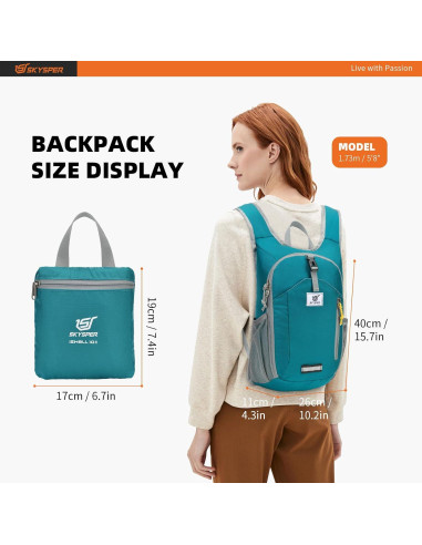 Mochila de Senderismo SKYSPER 10L Plegable Ligera Unisex Cian