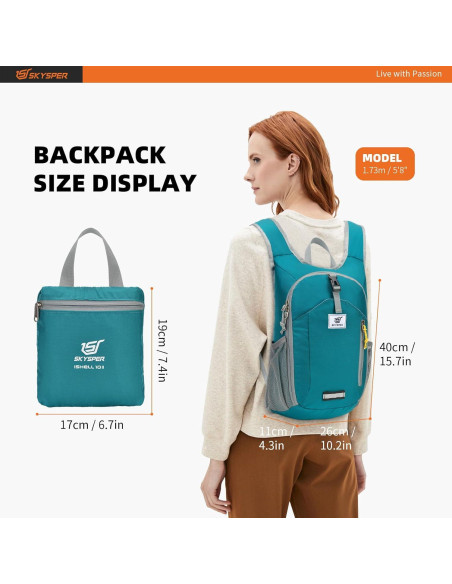 Mochila de Senderismo SKYSPER 10L Plegable Ligera Unisex Cian Mochila de Senderismo SKYSPER 10L Plegable Ligera Unisex Cian