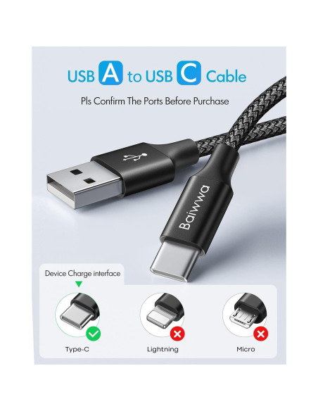 Cable USB C 4m Baiwwa Trenzado Nylon Carga Rápida 2.9A Cable USB C 4m Baiwwa Trenzado Nylon Carga Rápida 2.9A