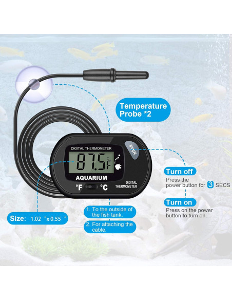 Termómetro Digital de Acuario AikTryee 2 Paquetes con Sonda Termómetro Digital de Acuario AikTryee 2 Paquetes con Sonda