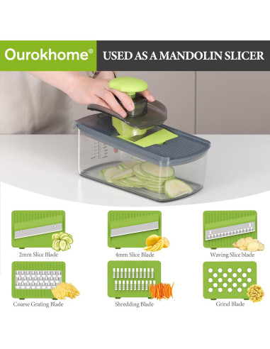 Picador de Verduras Ourokhome 12 en 1 Manual Verde