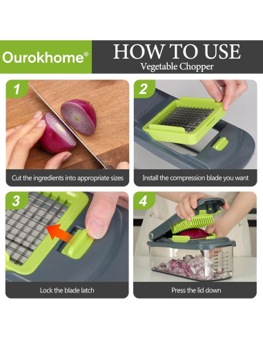 Picador de Verduras Ourokhome 12 en 1 Manual Verde