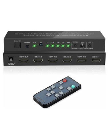 Interruptor HDMI 5 en 1 iArkPower 4K 60Hz Extractor Audio
