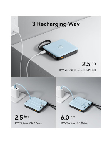 Cargador Portátil VRURC 10000mAh Carga Rápida 20W Azul