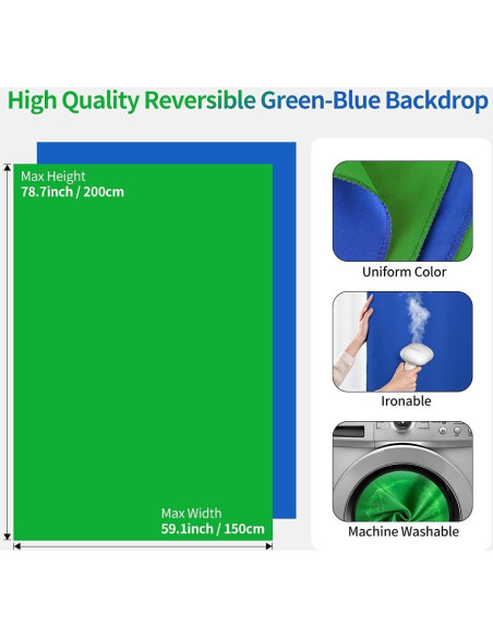 Kit de Fondo de Pantalla Verde Azul HEMMOTOP 2-en-1 150x200 cm Kit de Fondo de Pantalla Verde Azul HEMMOTOP 2-en-1 150x200 cm