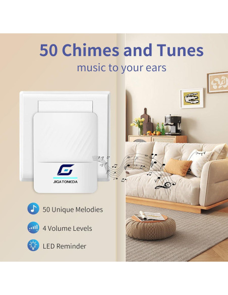 Timbre Inalámbrico JIGATONEDA Autoalimentado 1000ft 50 Tonos Timbre Inalámbrico JIGATONEDA Autoalimentado 1000ft 50 Tonos