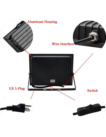 Paquete de 3 luces LED 60W ZHMA IP66 blancas cálidas Paquete de 3 luces LED 60W ZHMA IP66 blancas cálidas