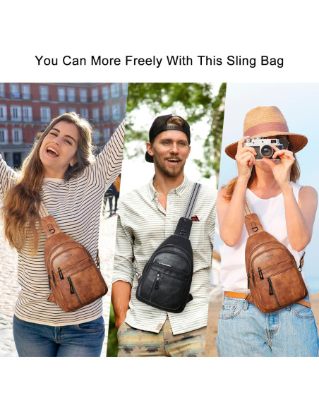 Bolsa Sling 7L PU Cuero Marrón para Mujeres y Hombres Bolsa Sling 7L PU Cuero Marrón para Mujeres y Hombres