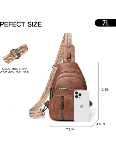Bolsa Sling 7L PU Cuero Marrón para Mujeres y Hombres