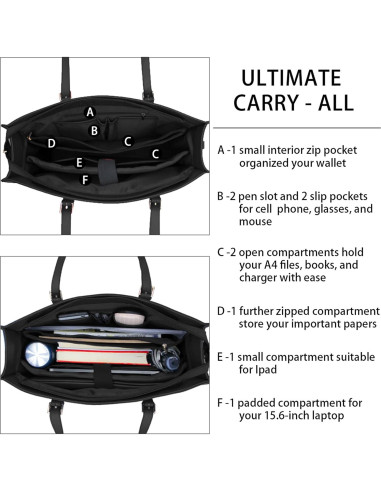Bolsa de Laptop NUBILY 15.6" Negra Impermeable para Mujeres