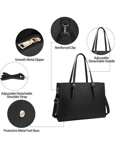Bolsa de Laptop NUBILY 15.6" Negra Impermeable para Mujeres