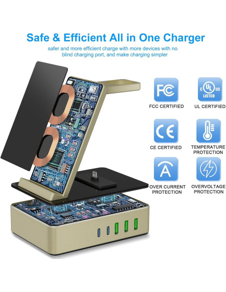Estación de Carga Inalámbrica 8 en 1 100W USB C - Dorado Estación de Carga Inalámbrica 8 en 1 100W USB C - Dorado