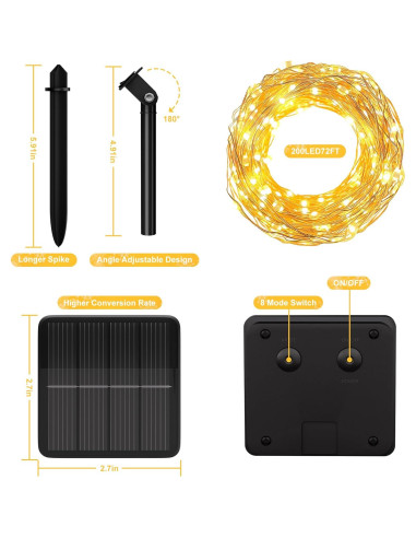 Cadena de Luces Solares 200 LED Selarlyt 22m Blanco Cálido