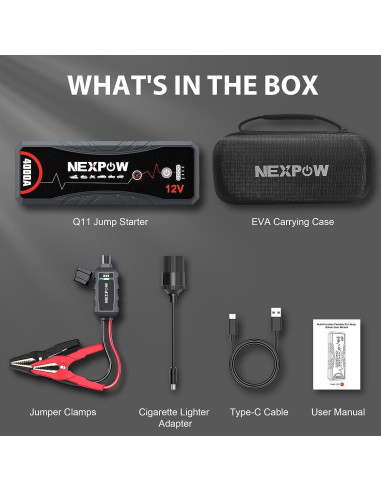 NEXPOW Arrancador de Batería 4000A Q11 12V con USB y Luz LED