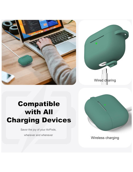 Funda Protectora R-fun para AirPods Pro 2/1 - Silicona Verde Pino Funda Protectora R-fun para AirPods Pro 2/1 - Silicona Verde Pino